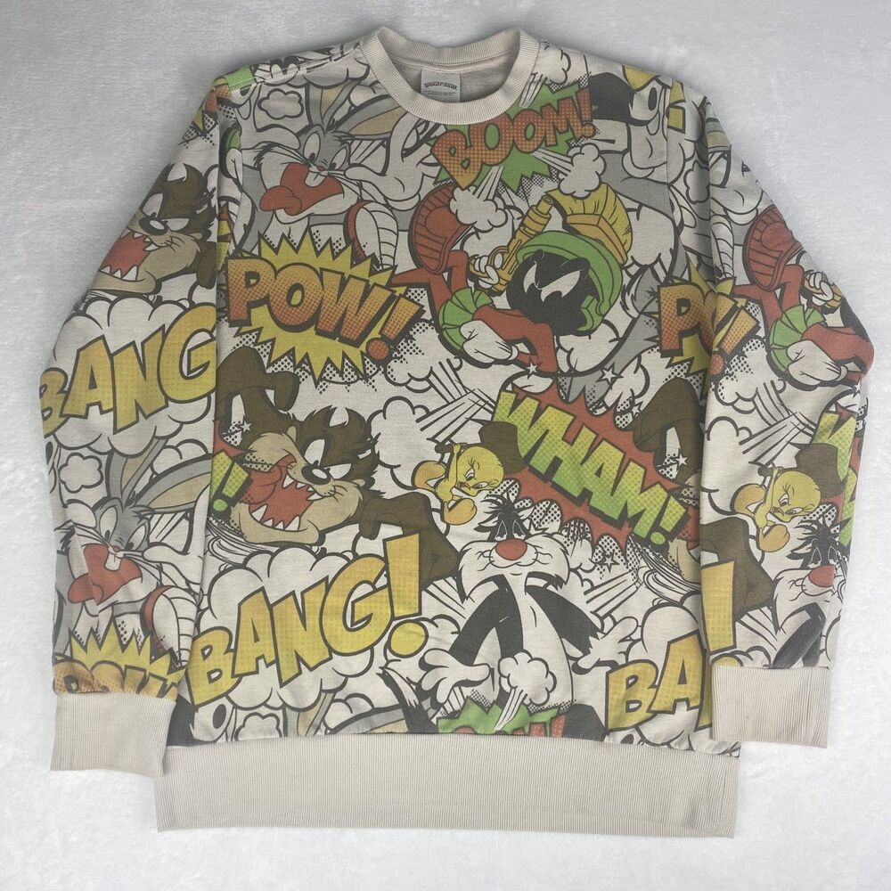 Looney Tunes Sweater Adult Large Cartoon All Over Print  Sweatshirt Pullover